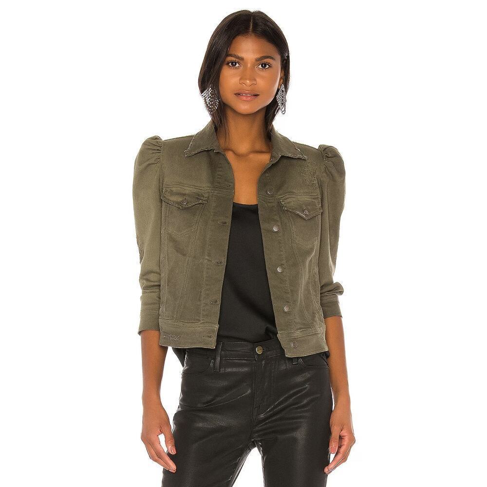 Retrofete Ada Puff Sleeve Crop Jacket Utility Streetwear Italy Army Green Sz XS